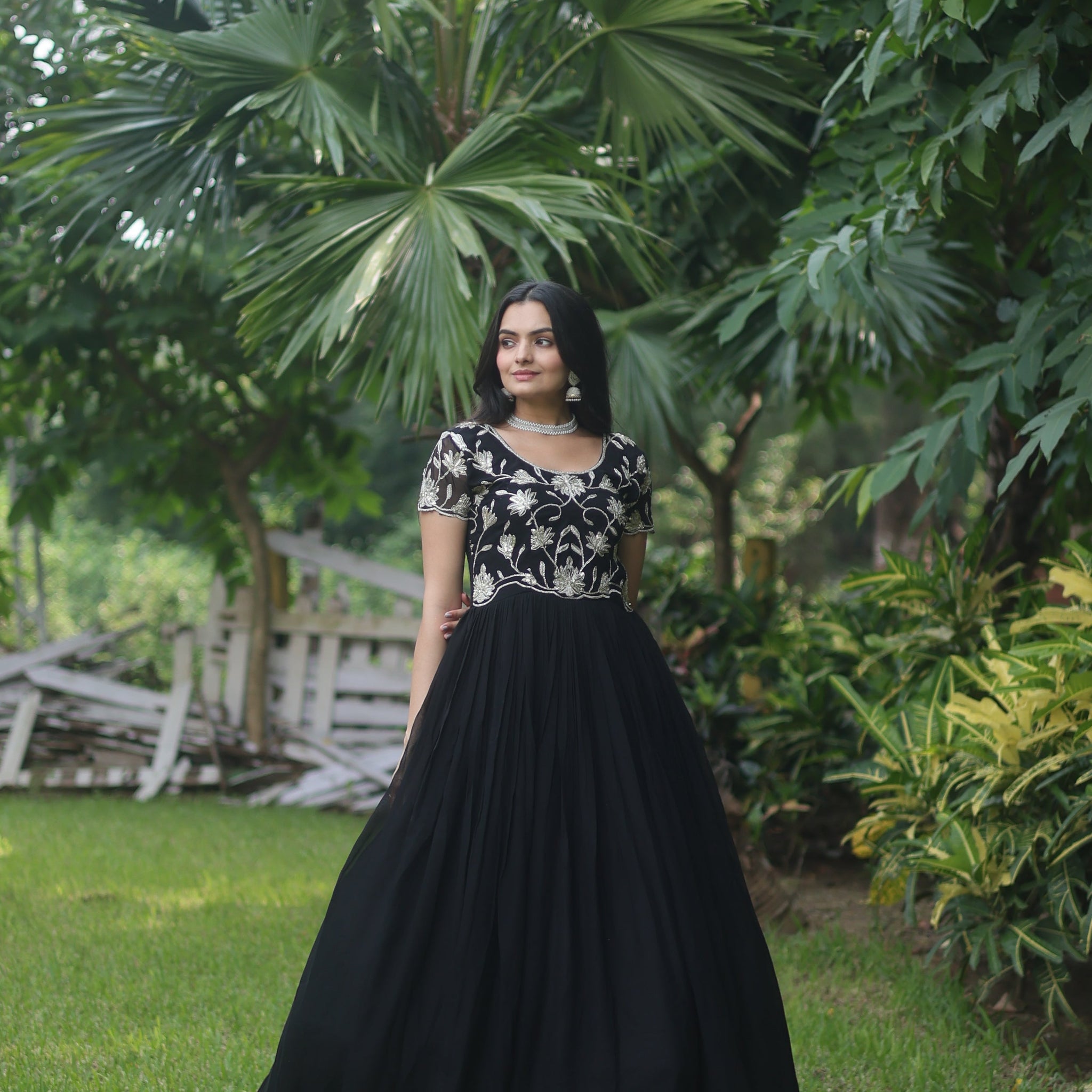 Navya : Elegant Faux Blooming Gown with Coding Sequins Embroidery